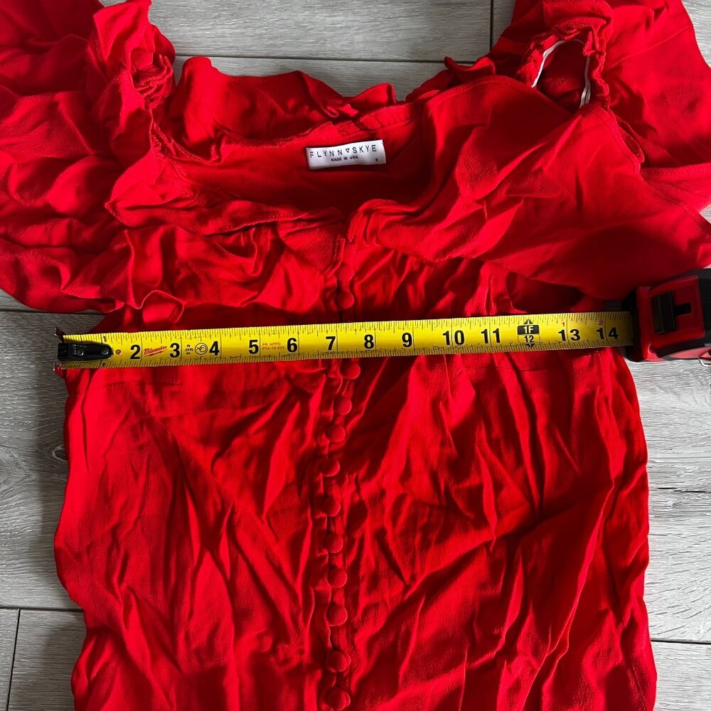 Flynn Skye Red Ruffle Button Front Rayon Top Women's Small S - Picture 4 of 4